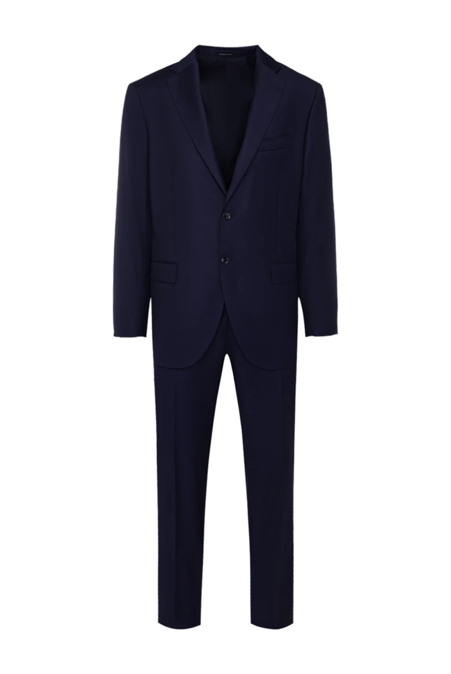 Sartoria Latorre Men's suit made of wool blue - Slit. 100% wool. Closure: Buttons, hook. Chest pocket, two flap pockets. Three pockets. Two side pockets, two back pockets with buttons. Lining: 100% cupro. Country of manufacture: Italy. Care: specialized cleaning - photo 1