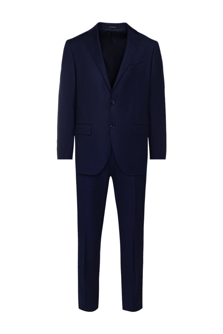 Sartoria Latorre Men's suit made of wool blue - Slit. 100% wool. Closure: Buttons, hook. Chest pocket, two flap pockets. Three pockets. Two side pockets, two back pockets with buttons. Lining: 100% cupro. Country of manufacture: Italy. Care: specialized cleaning - photo 1