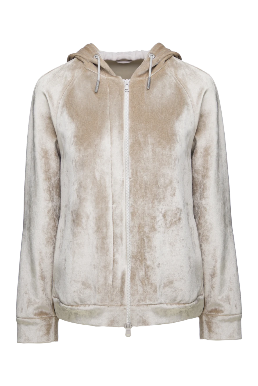 Brunello Cucinelli Кардиган бежевый женский - вшитый капюшон. 50% вискоза, 30% хлопок, 19% полиамид, 1% эластан. молния. Страна производитель: Италия. Уход: специализированная чистка - фото 1