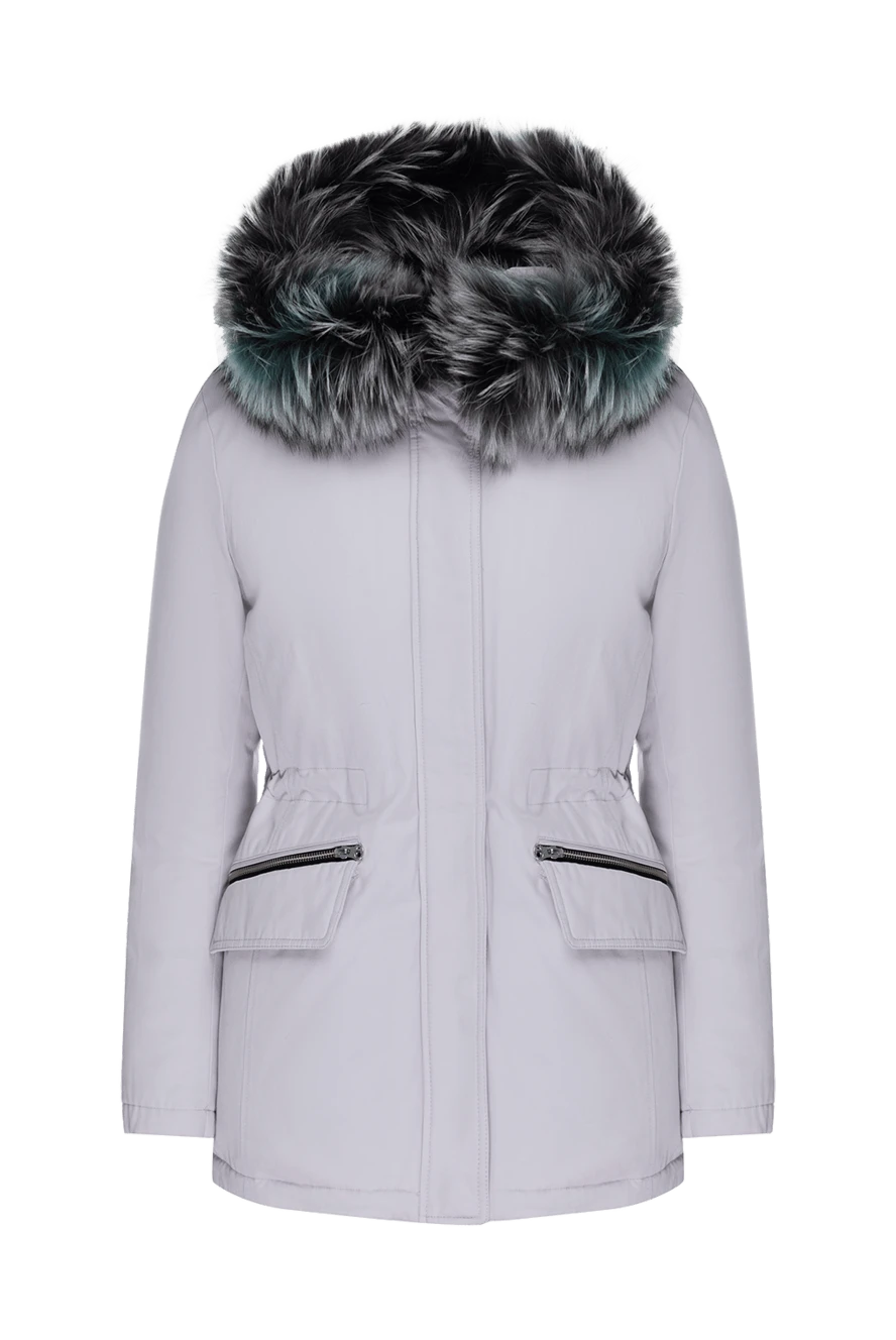 Intuition White nylon parka for women - fur hood, slits on the side seams. hood. nylon, natural fur. zipper, buttons. two side pockets. Insulation: 90% down, 10% feather. Country of manufacture: Italy. Care: specialized cleaning - photo 1