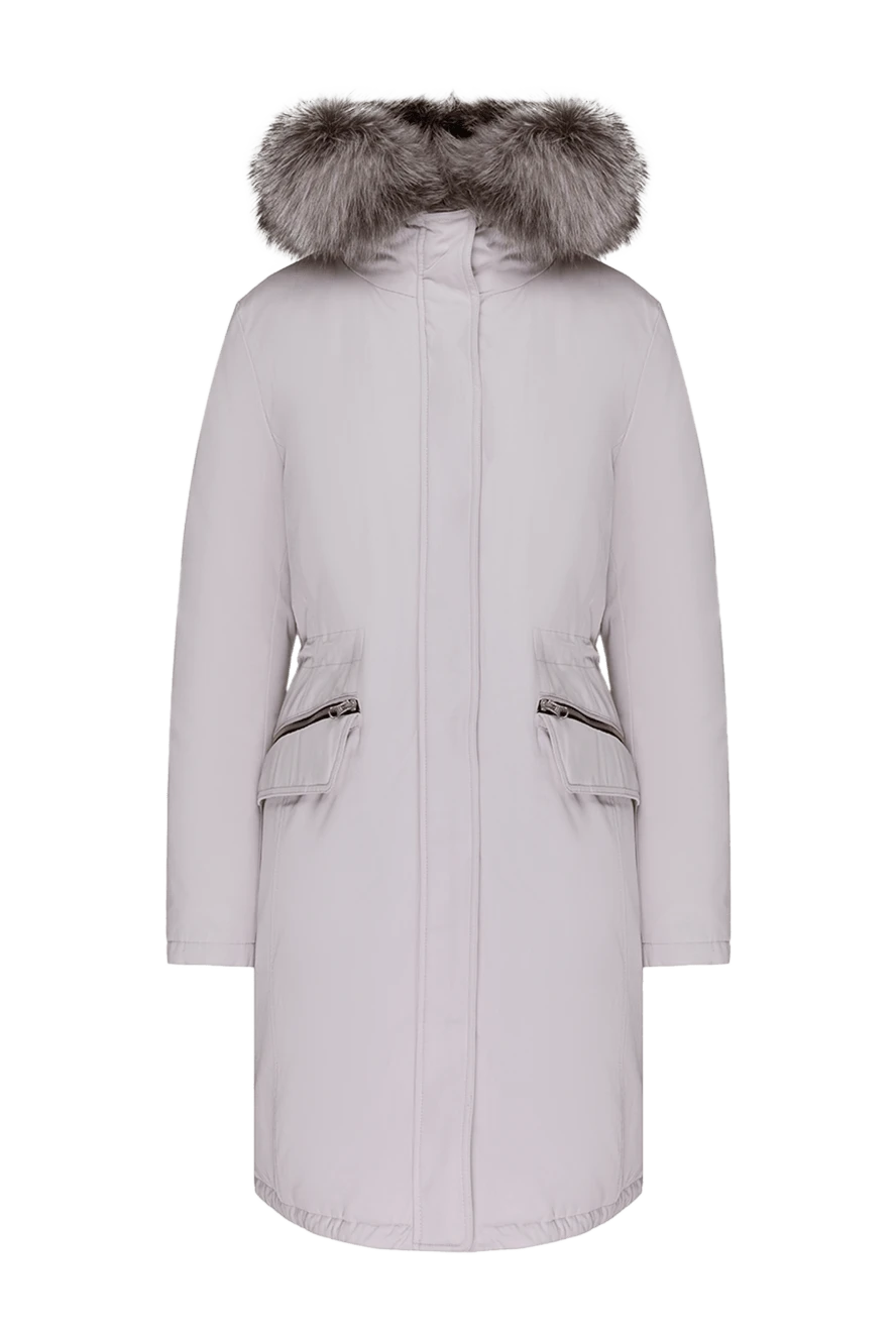 Intuition White nylon parka for women - fur hood, slits on the side seams. hood. nylon, natural fur. zipper, buttons. two side pockets. Insulation: 90% down, 10% feather. Country of manufacture: Italy. Care: specialized cleaning - photo 1