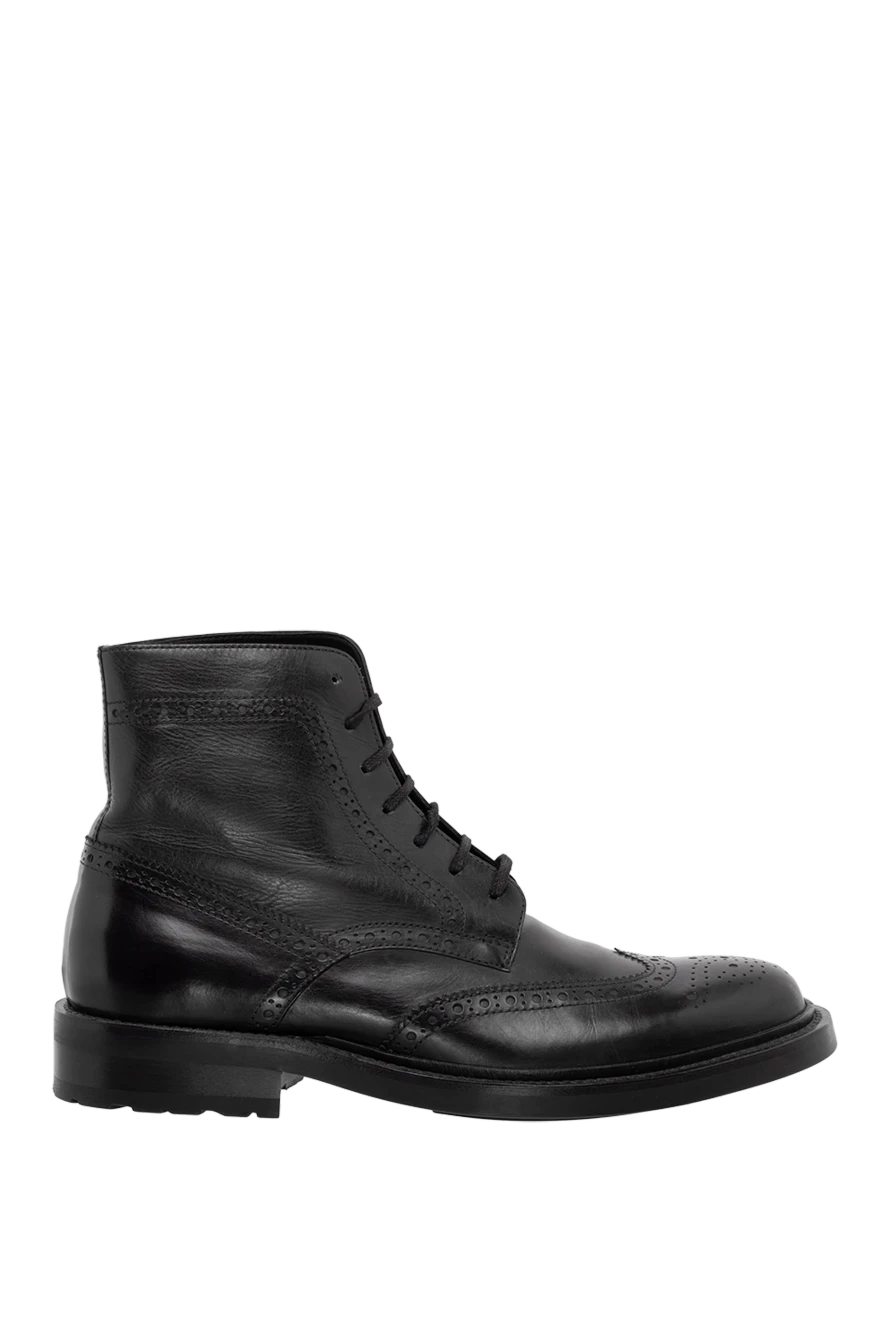 Saint Laurent Women's black leather boots with perforated patterns - embroidery, stitching. leather. Heel height: 2 centimeters. lacing. Country of manufacture: Italy. Care: specialized cleaning - photo 1