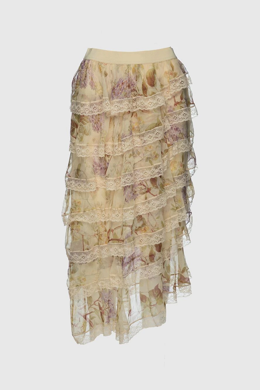 Zimmermann Beige silk skirt for women - floral pattern, lace. 100% silk. elastic belt. Country of manufacture: Italy. Care: specialized cleaning - photo 1