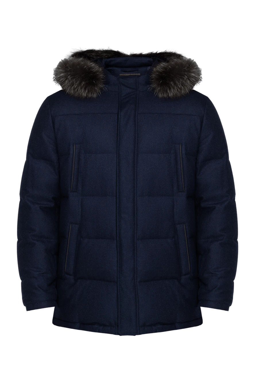 Enrico Mandelli Men's down jacket made of wool and cashmere blue - Sewn-in collar with fur. 93% wool, 7% cashmere, 100% fur. Closure: Zipper. Two side pockets, two inside pockets. Country of manufacture: Italy. Care: specialized cleaning - photo 1