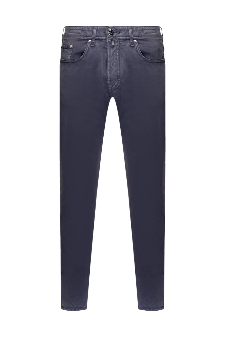 Jacob Cohen Blue cotton jeans for men - logo, contrast stitching. 96% cotton, 4% elastane. Closure: button, zipper. Three side pockets, two back pockets. Country of manufacture: Italy. Care: specialized cleaning - photo 1