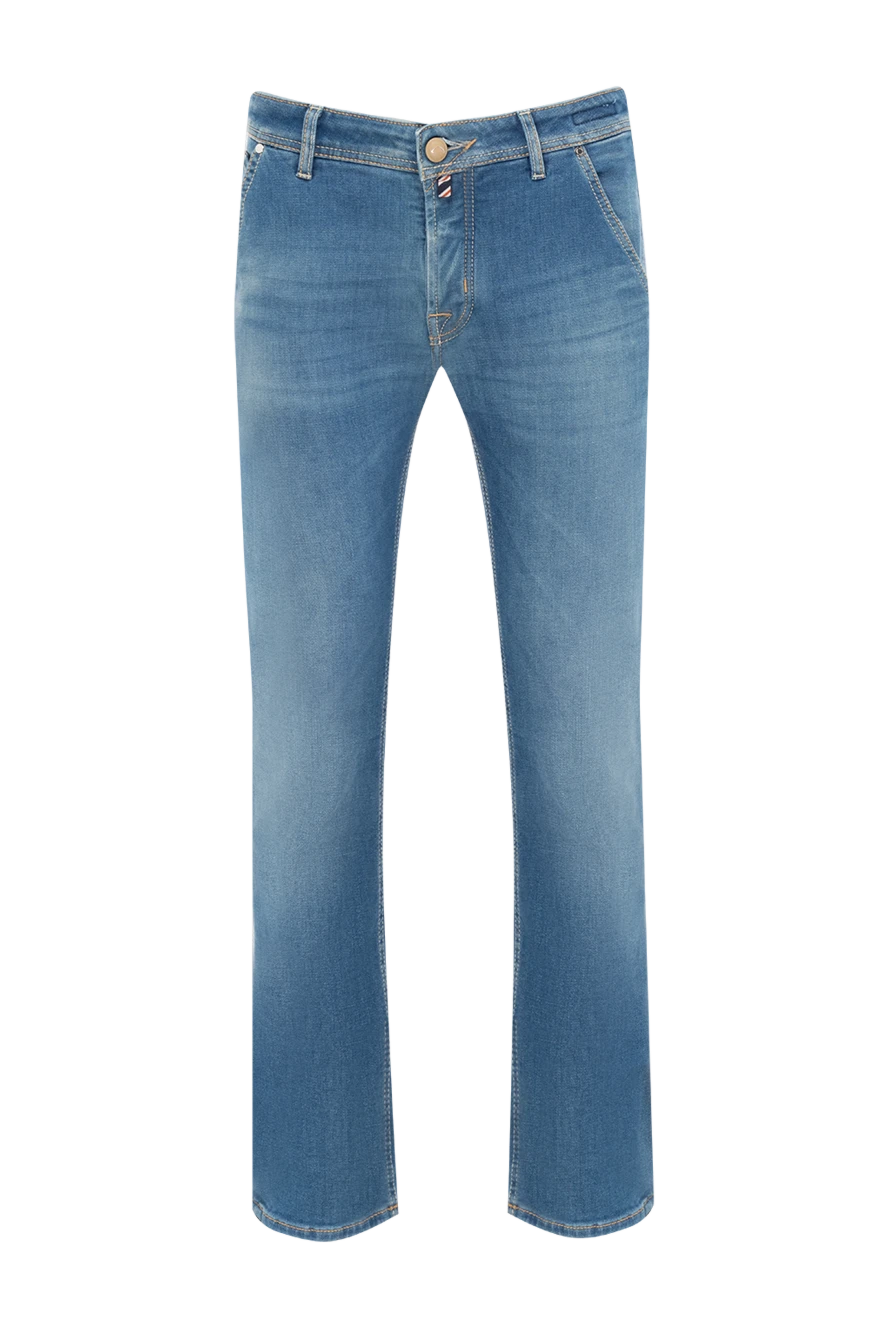 Jacob Cohen Blue cotton jeans for men - logo, contrast stitching, worn effect. 95% cotton, 5% elastane. Closure: button, zipper. Three side pockets, two back pockets. Country of manufacture: Italy. Care: specialized cleaning - photo 1