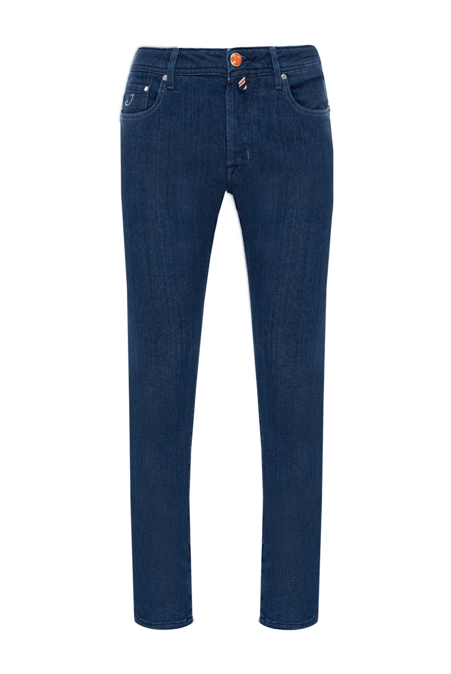 Jacob Cohen Blue cotton jeans for men - logo, contrast stitching. 98% cotton, 2% elastane. Closure: button, zipper. Three side pockets, two back pockets. Country of manufacture: Italy. Care: specialized cleaning - photo 1