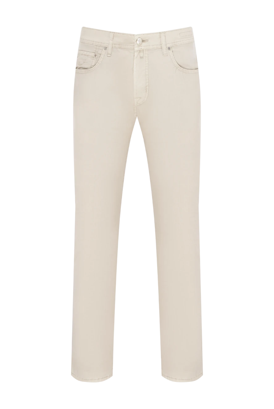 Jacob Cohen Beige cotton jeans for men - logo, contrast stitching. 98% cotton, 2% elastane. Closure: button, zipper. Three side pockets, two back pockets. Country of manufacture: Italy. Care: specialized cleaning - photo 1