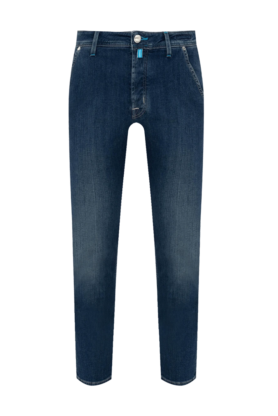 Jacob Cohen Blue cotton jeans for men - logo, contrast stitching, worn effect. 92% cotton, 8% elastane. Closure: button, zipper. Three side pockets, two back pockets. Country of manufacture: Italy. Care: specialized cleaning - photo 1