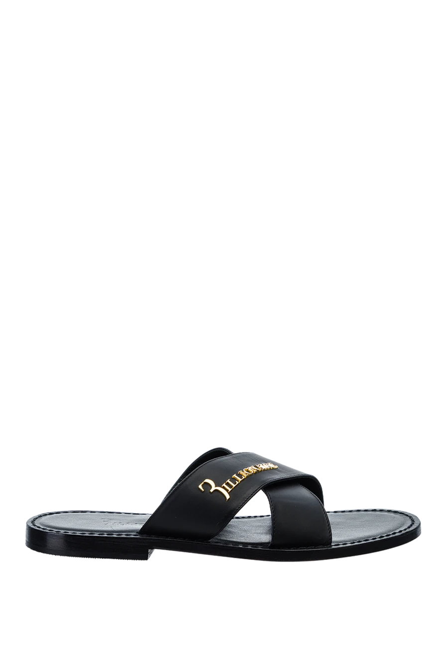 Billionaire Black leather flip flops for men - metal brand logo. leather interior, heel height 2 cm. 100% leather. polyurethane. Country of manufacture: Italy. Care: specialized cleaning - photo 1