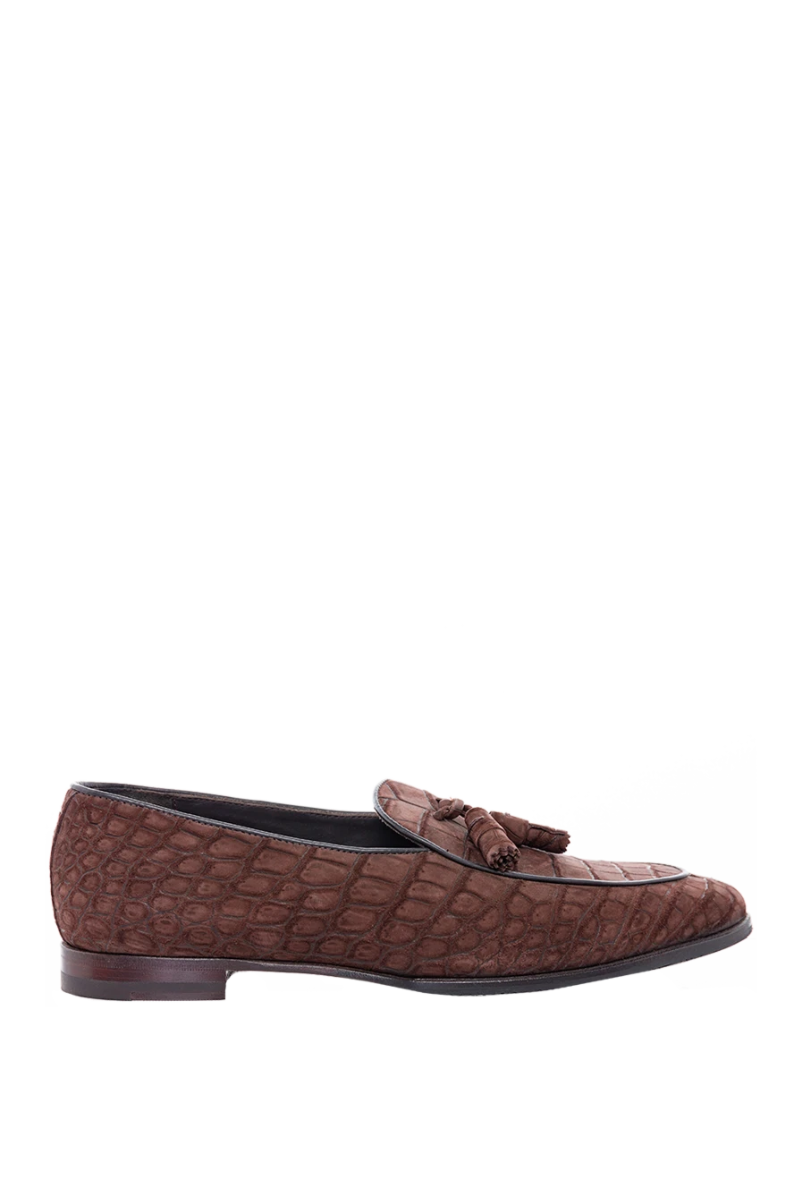 Pellettieri di Parma Brown Alligator Loafers for men - contrast sole, textured leather, tassels. heel height 2 cm. 100% alligator skin. Country of manufacture: Italy. Care: specialized cleaning - photo 1