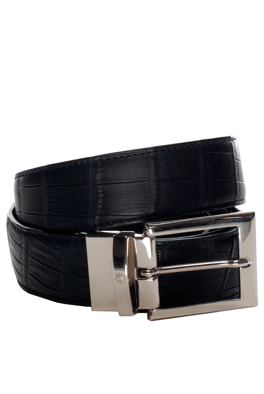 Pellettieri di Parma Crocodile leather belt blue for men - Textured leather. 100% crocodile leather. Size: Width 4cm. Buckle. Country of manufacture: Italy. Care: specialized cleaning - photo 1