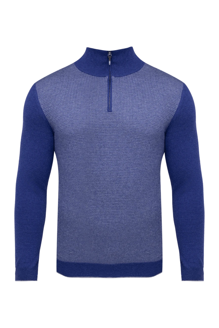 Dalmine Cashmere troyer blue for men - Embossed pattern. 100% cashmere. Closure: Zipper. Country of manufacture: Italy. Care: specialized cleaning - photo 1