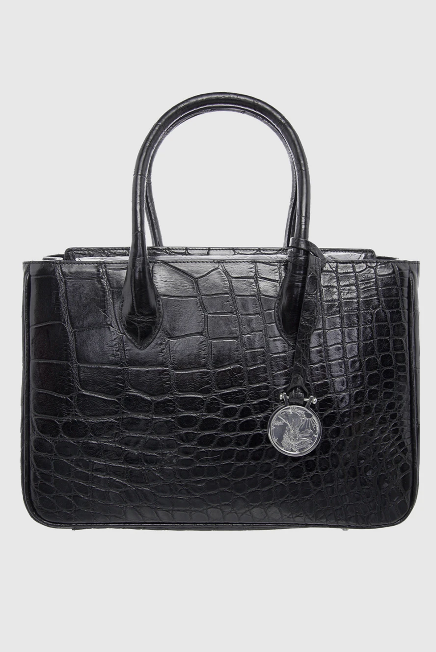 Tardini Women's rectangular large black bag with logo - textured leather, metal logo. zipper. alligator skin. Country of manufacture: Italy. Care: specialized cleaning - photo 1