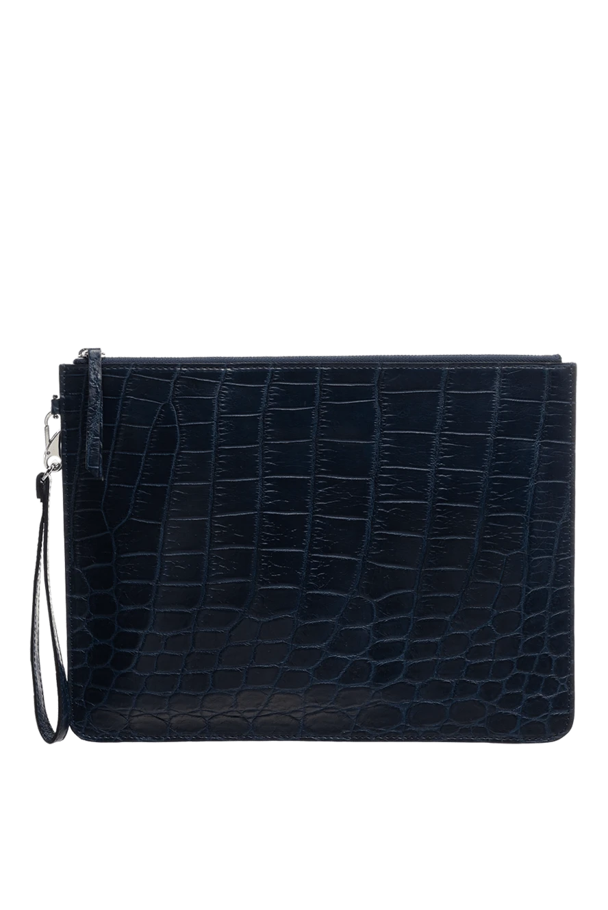 Cesare di Napoli Men's crocodile leather folder in blue - Textured leather. 100% crocodile skin. Closure: Zipper. Country of manufacture: Italy. Care: specialized cleaning - photo 1