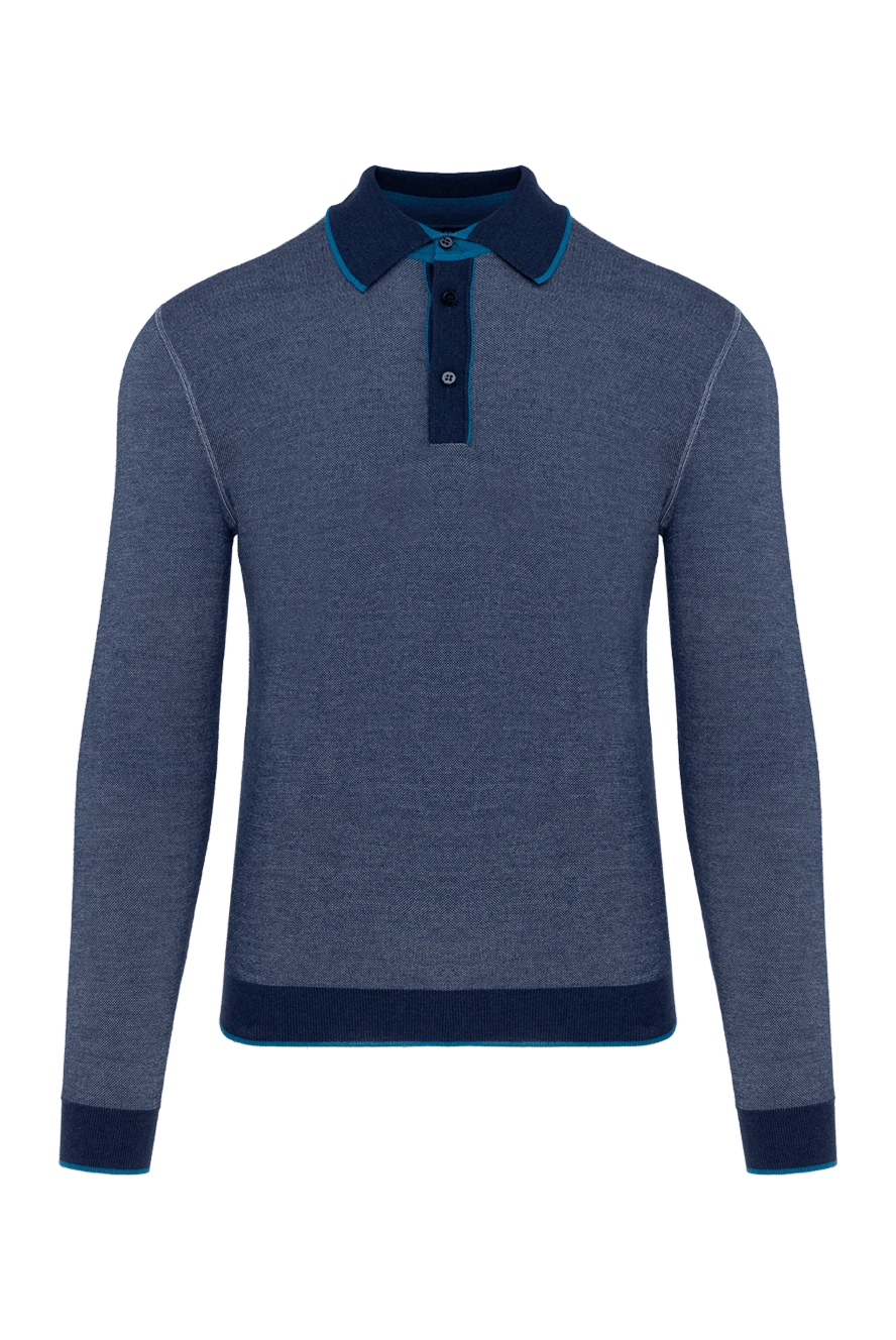 Stefano Ricci Поло з довгим рукавом у сіро-синьому кольорі з контрастним коміром - Контрастне оздоблення, фактурні лінії. Довгий рукав. 60% кашемір, 40% шовк. Гудзики. Країна виробник: Італія. Догляд: спеціалізоване чищення - фото 1
