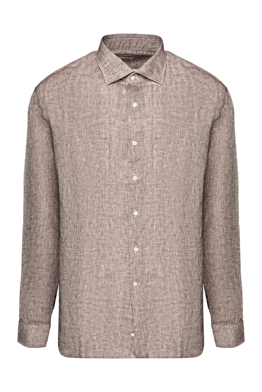 Alessandro Gherardi Men's brown cotton shirt - abstract pattern. 100% linen. Closure: buttons. Country of manufacture: Italy. Care: specialized cleaning - photo 1