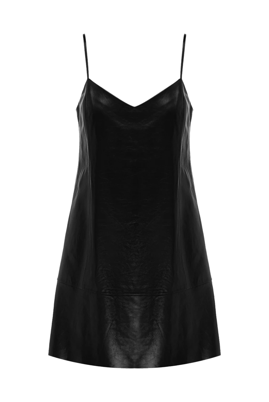 DROMe Black leather dress for women - thin straps, open shoulders. 100% genuine leather. Country of manufacture: Italy. Care: specialized cleaning - photo 1