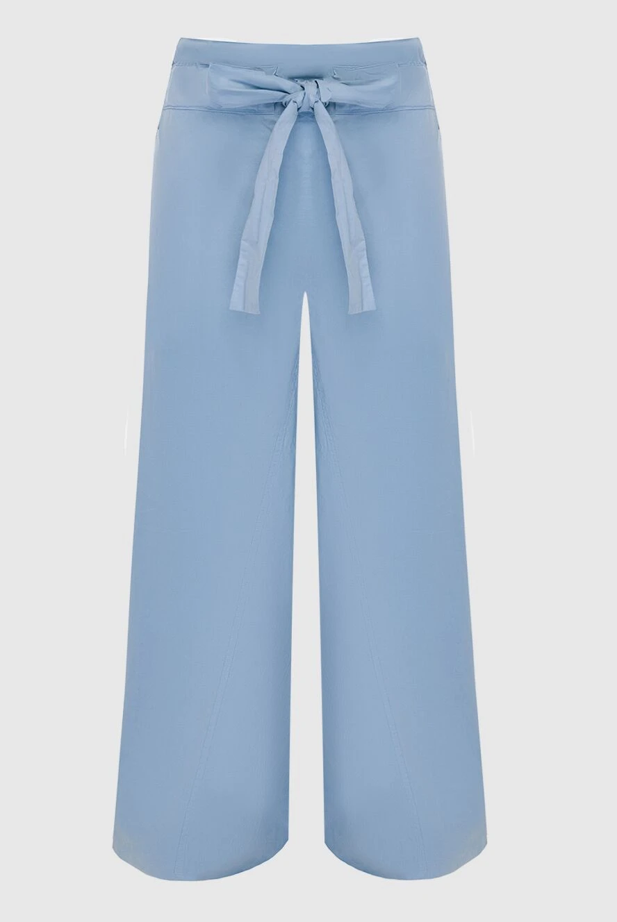 Erika Cavallini Women's wide cotton pants with belt light blue - two side pockets. cotton. buttons, tie. Country of manufacture: Italy. Care: specialized cleaning - photo 1