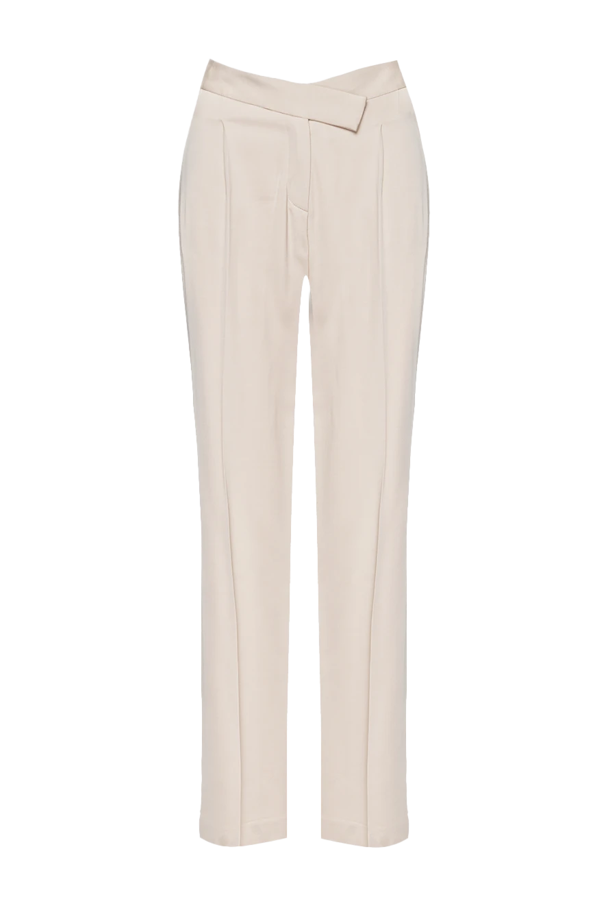 Max&Moi Women's classic high-waisted pants white - buckle. viscose, wool, elastane. hook, zipper. Country of manufacture: Italy. Care: specialized cleaning - photo 1