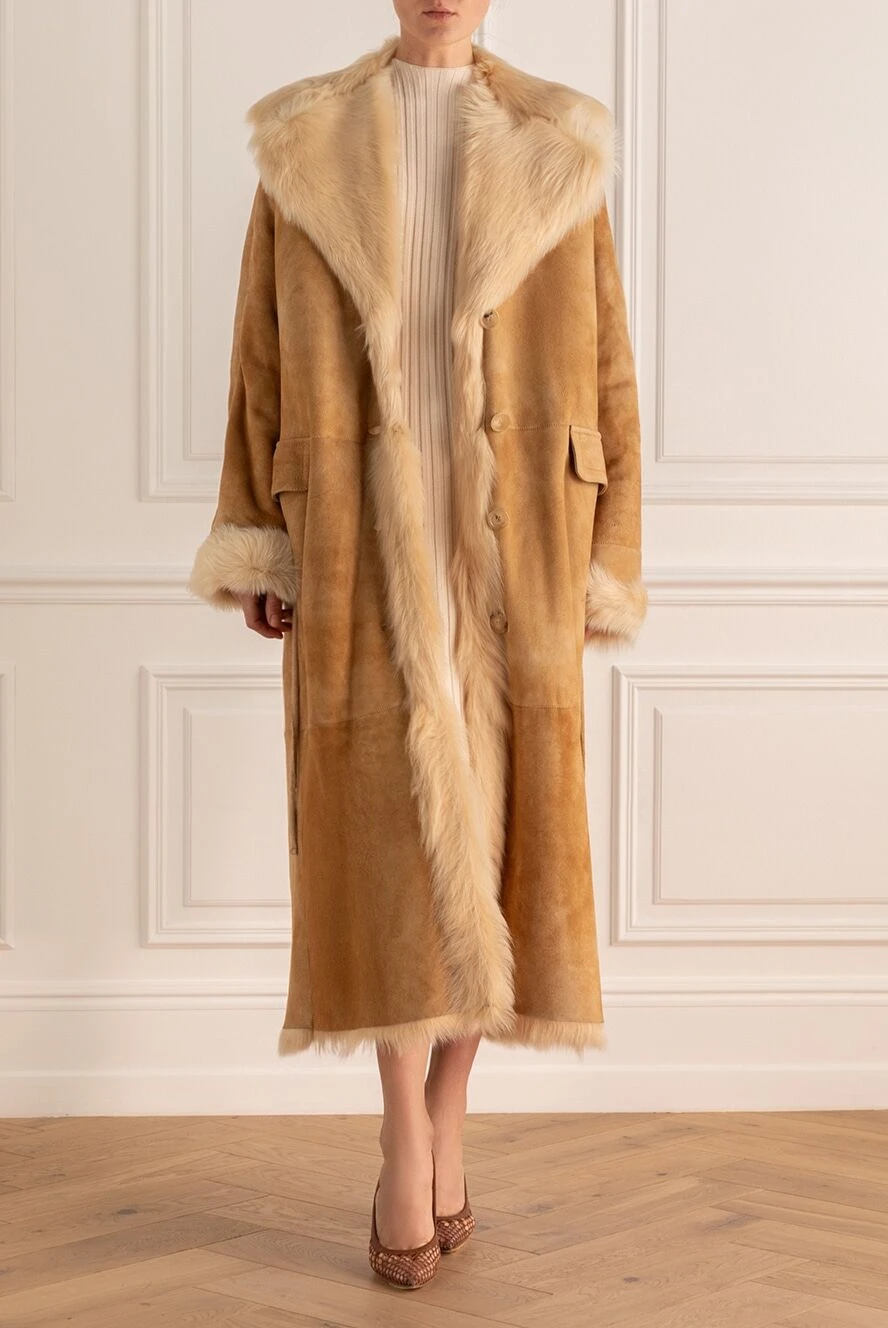 Ermanno Scervino orange sheepskin coat made of natural fur for