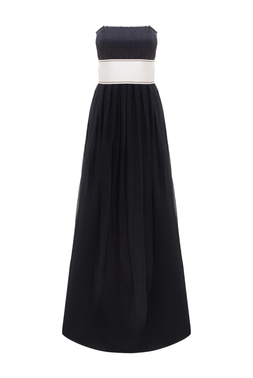 Brunello Cucinelli Black dress for women - zipper. contrasting belt. 50% cotton, 49% linen, 1% elastane. Country of manufacture: Italy. Care: specialized cleaning - photo 1
