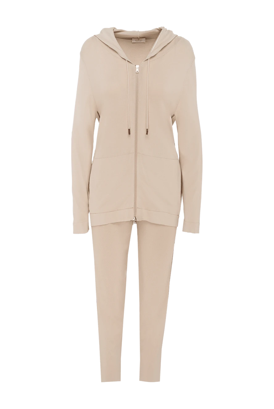 Panicale Beige women's walking suit made of viscose and elastane - contrasting stripes. 96% viscose, 4% elastane. zipper, drawstring. two side pockets, two trouser pockets. Hood: yes. Country of manufacture: Italy. Care: specialized cleaning - photo 1