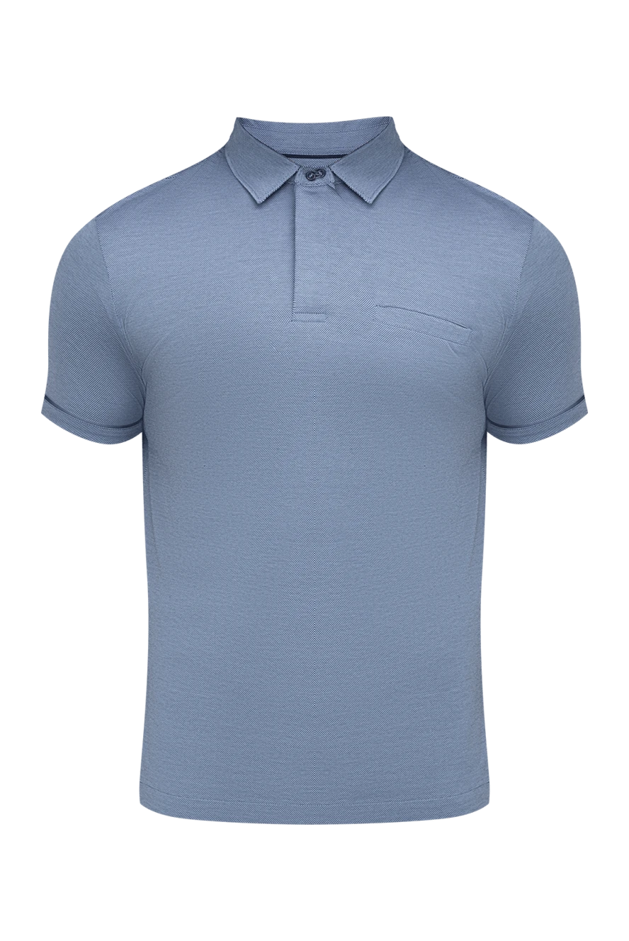 Corneliani Blue cotton polo for men - Chest pocket. 100% cotton. Buttons. Country of manufacture: Italy. Care: specialized cleaning - photo 1