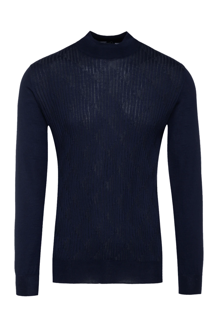 Zilli Men's jumper with a high stand-up collar made of cashmere and silk blue - Textured pattern. High collar stand. 60% cashmere, 40% silk. Country of manufacture: Italy. Care: specialized cleaning - photo 1