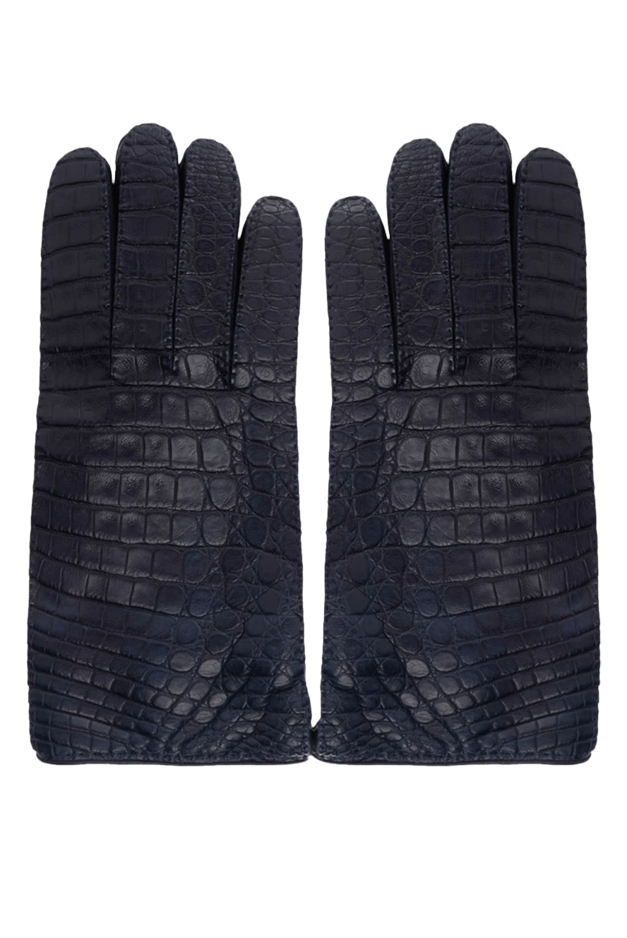 Mazzoleni Gloves made of crocodile leather blue men's - textured leather, stitching. 100% crocodile leather. Lining: 100% cashmere. Country of manufacture: Italy. Care: specialized cleaning - photo 1