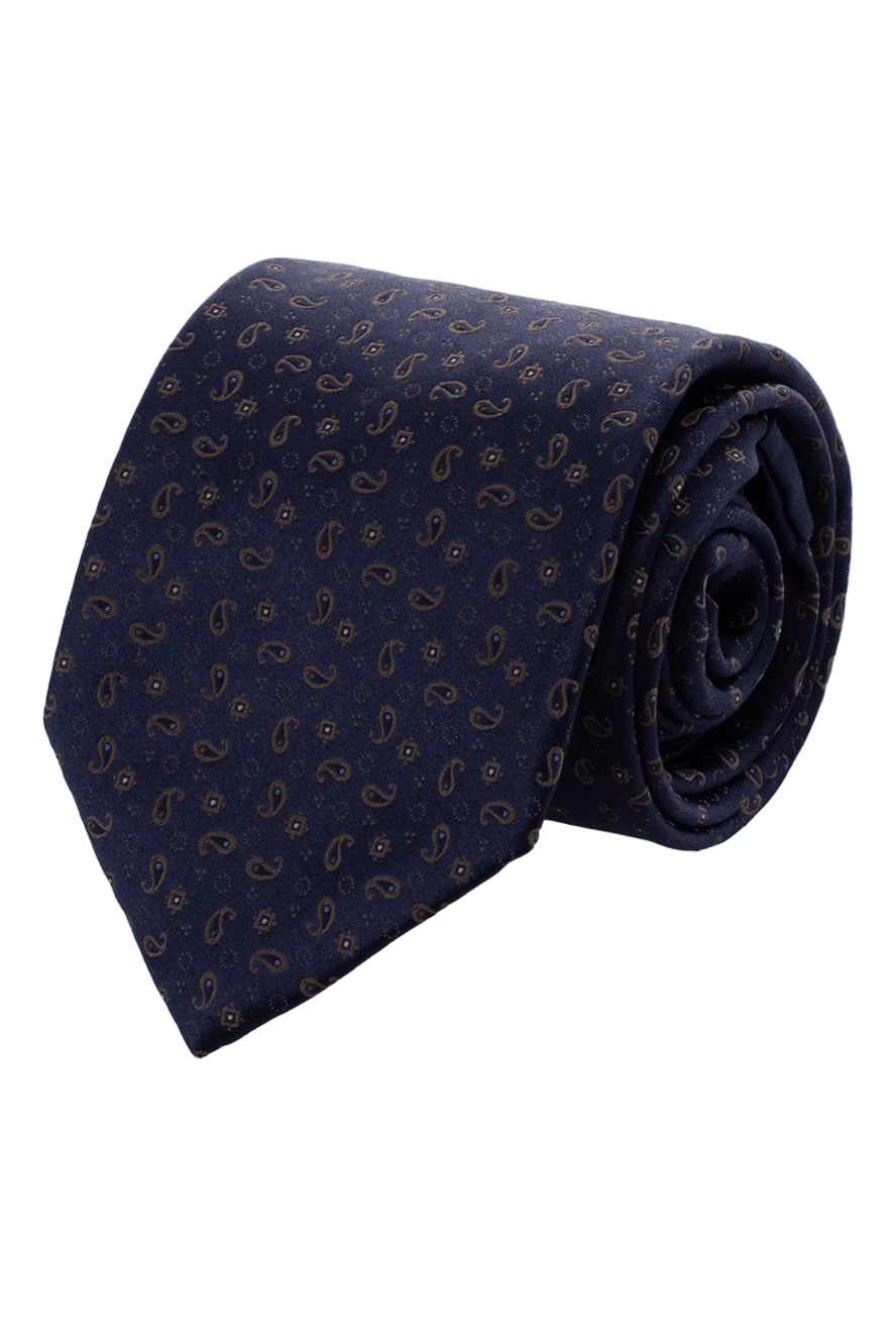 Italo Ferretti Blue silk tie for men - cucumber pattern. 100% silk. Country of manufacture: Italy. Care: specialized cleaning - photo 1