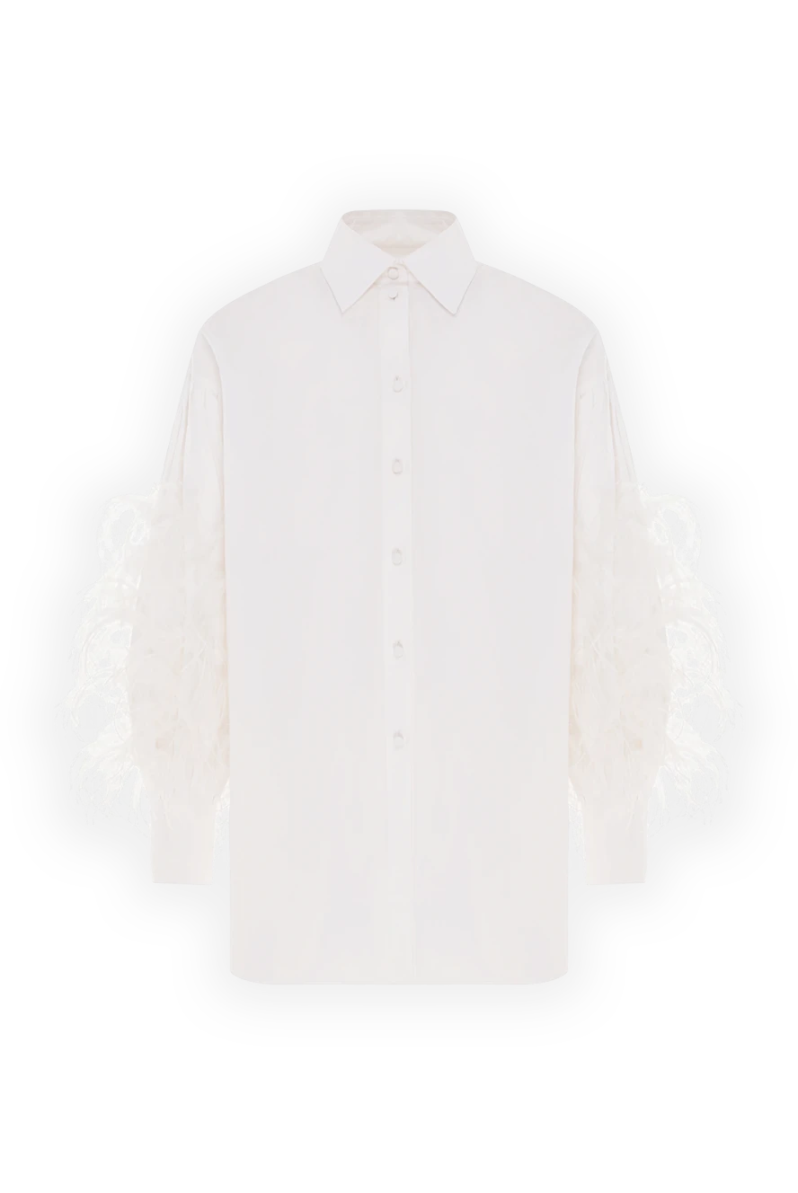 Valentino Women's oversized cotton shirt with ostrich feather trim - Decoration: ostrich feathers. Material: 100% cotton. buttons. Country of manufacture: Italy. Care: specialized cleaning - photo 1