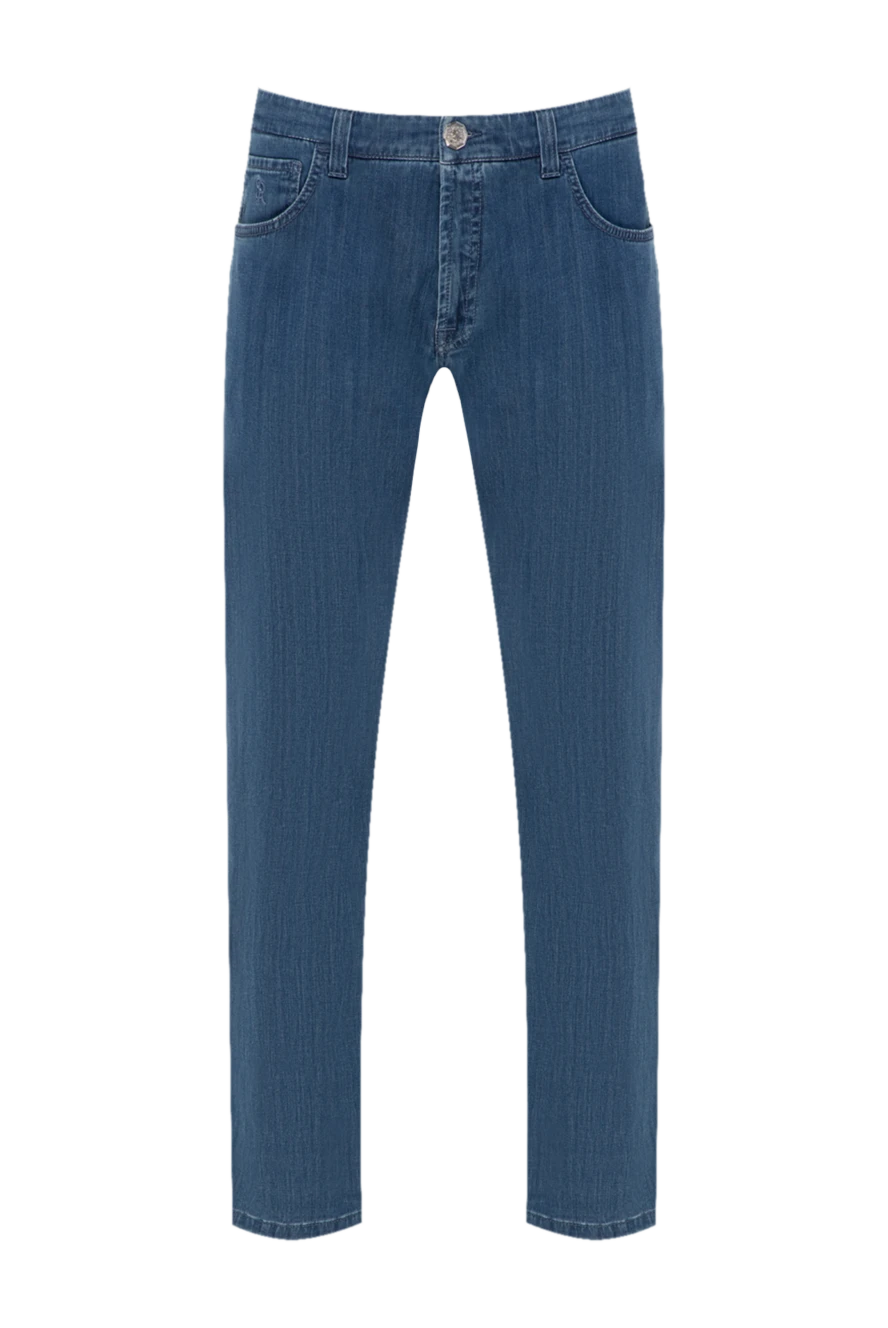 Stefano Ricci Джинси з бавовни та вовни сині чоловічі - контрастні шви. 88% бавовна, 10% вовна, 2% поліамід. гудзик, блискавка. три бічні кишені, дві кишені ззаду. Країна виробник: Італія. Догляд: спеціалізоване чищення - фото 1