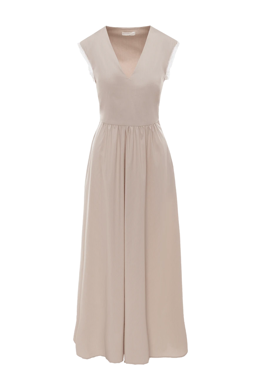 Rocco Ragni Beige dress for women - Fastener: tie. fringe, V-neck. 72% cotton, 25% polyamide, 3% elastane. Country of manufacture: Italy. Care: specialized cleaning - photo 1