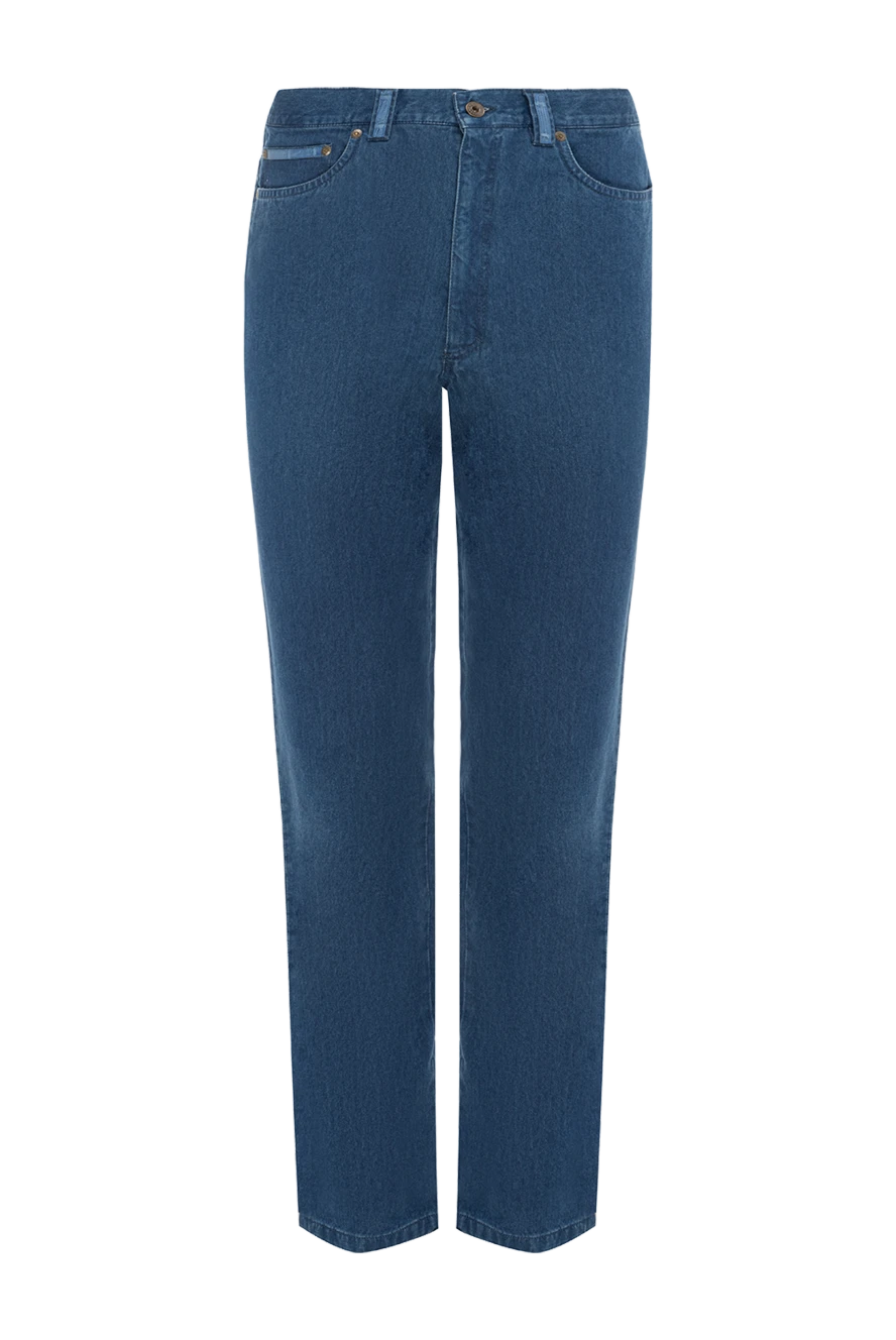 Stefano Ricci Класичні темно-сині джинси прямого крою з контрастним простроченням - контрастні шлевки, шкіра крокодила. 100% бавовна. гудзик, блискавка. три бічні кишені, дві кишені ззаду. Країна виробник: Італія. Догляд: спеціалізоване чищення - фото 1