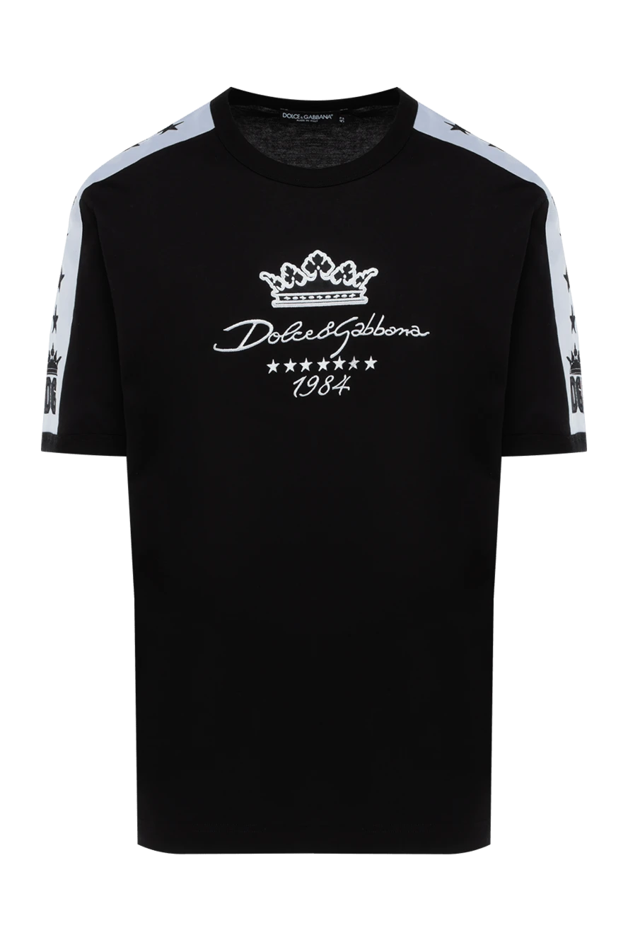 Dolce & Gabbana Black cotton T-shirt for men - logo embossing, black stars pattern. 100% cotton. Country of manufacture: Italy. Care: specialized cleaning - photo 1