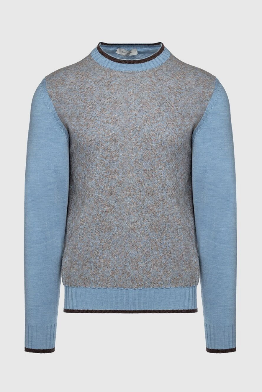 Cortigiani Blue wool and polyamide sweater for men - Contrasting sleeves and cuffs. 95% wool, 5% polyamide. Country of manufacture: Italy. Care: specialized cleaning - photo 1