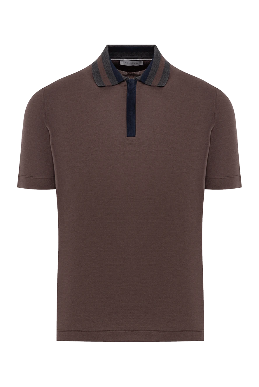 Cortigiani Long sleeve polo in cotton and crocodile leather brown for men - Contrasting collar, crocodile leather inserts. Long sleeve. 100% cotton, 100% crocodile skin. Closure: Zipper. Country of manufacture: Italy. Care: specialized cleaning - photo 1