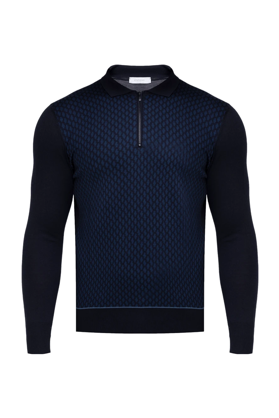 Cortigiani Wool long sleeve polo blue for men - Decor: Fantasy Pattern. Optional: Long sleeve. Composition: 100% wool. Closure: Zipper. Country of manufacture: Italy. Care: specialized cleaning - photo 1