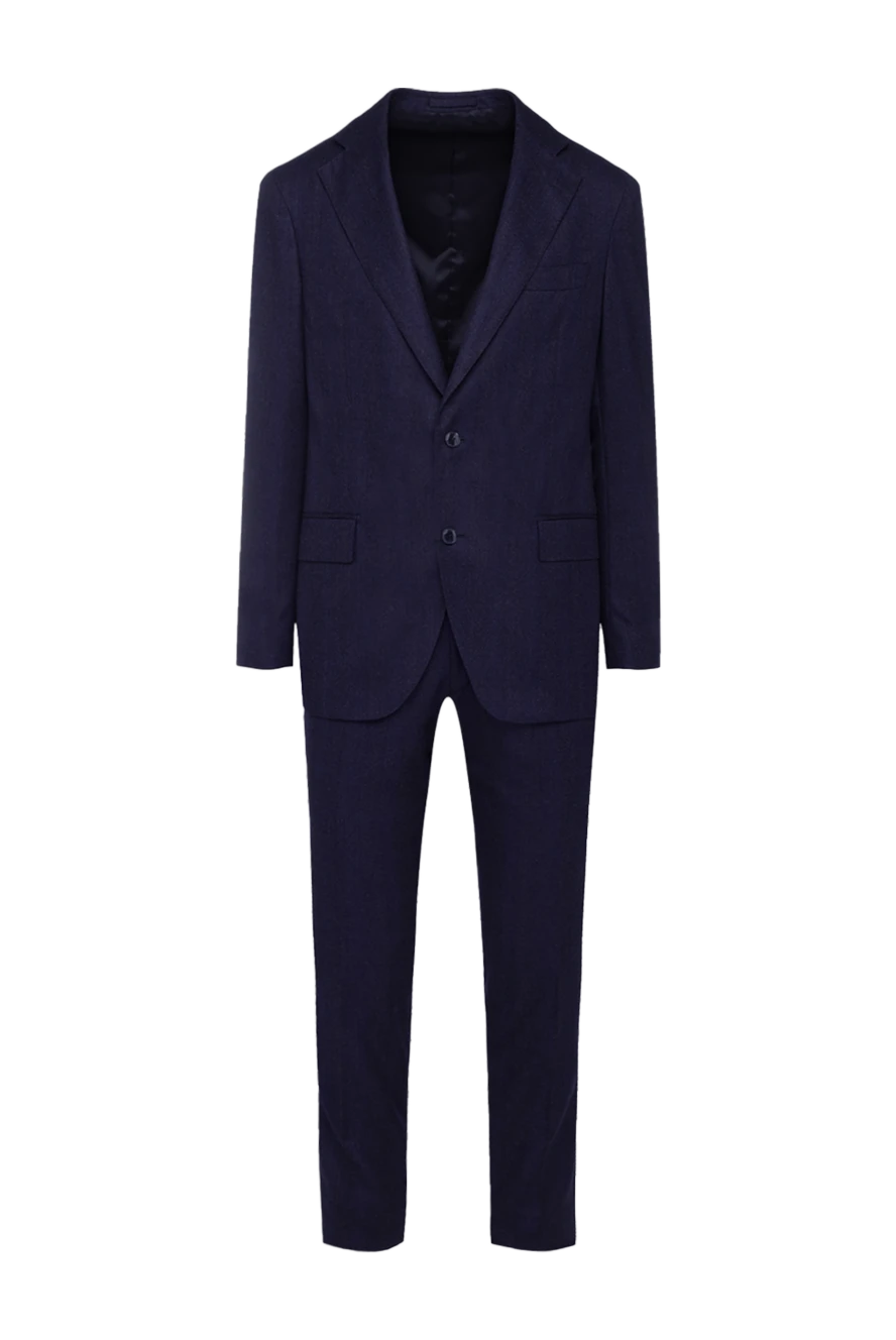 Lubiam Men's suit made of wool blue - Slit. 100% wool. Closure: Buttons, hook. Chest pocket, two flap pockets. Three pockets. Two side pockets, two back pockets with buttons. Lining: 100% cupro. Country of manufacture: Italy. Care: specialized cleaning - photo 1