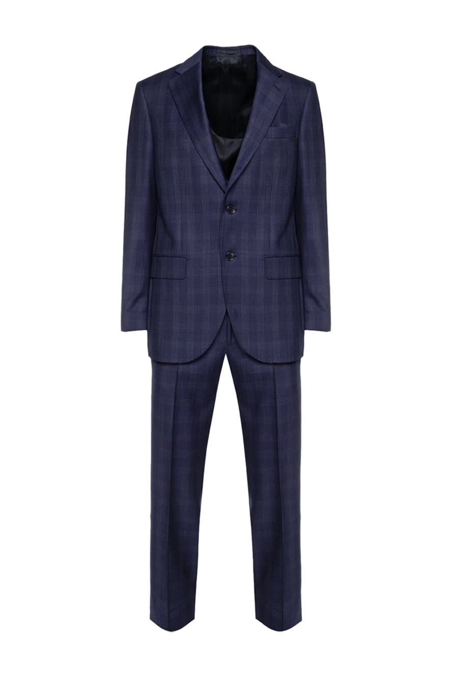 Lubiam Men's suit made of wool blue - Slit, checkered pattern. 100% wool. Closure: Buttons, hook. Chest pocket, two flap pockets. Three pockets. Two side pockets, two back pockets with buttons. Lining: 100% cupro. Country of manufacture: Italy. Care: specialized cleaning - photo 1