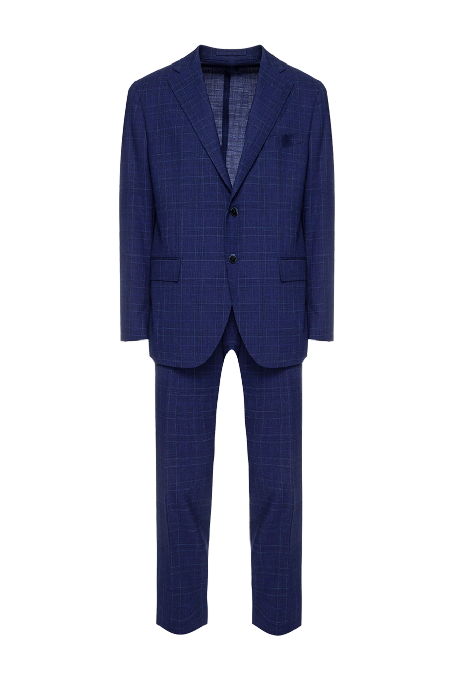 Lubiam Men's suit made of wool blue - Slit, checkered pattern. 100% wool. Closure: Buttons, hook. Chest pocket, two flap pockets. Three pockets. Two side pockets, two back pockets with buttons. Lining: 100% cupro. Country of manufacture: Italy. Care: specialized cleaning - photo 1