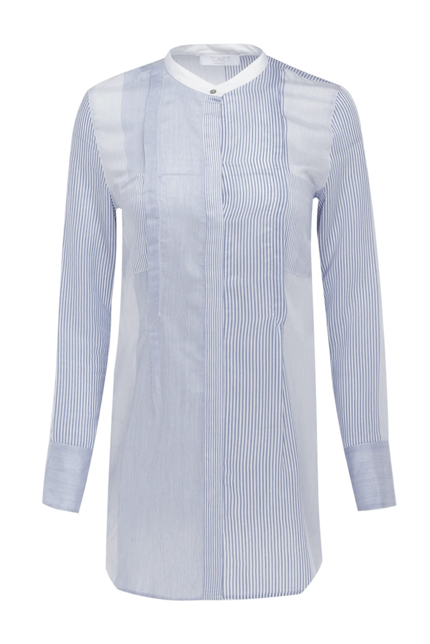 Tonet Women's long blouse with a striped pattern white - white and blue striped pattern. viscose, silk. Country of manufacture: Italy. Care: specialized cleaning - photo 1