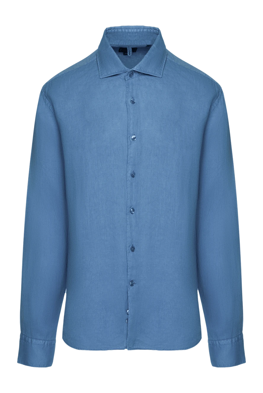 Orian Men's blue linen shirt - 100% linen. Closure: buttons. Country of manufacture: Italy. Care: specialized cleaning - photo 1