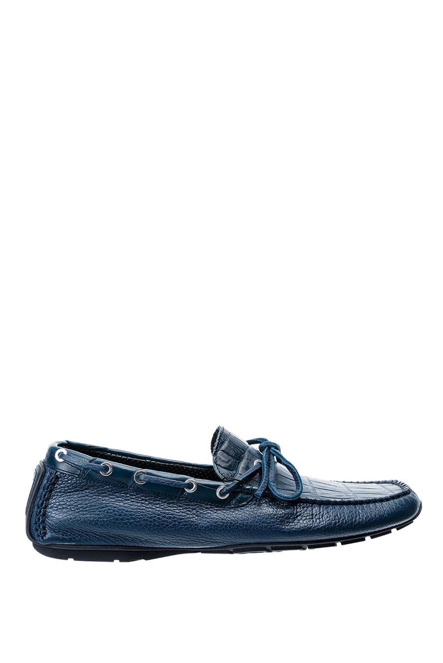 Cesare di Napoli Men's moccasins made of genuine leather and crocodile leather blue - Decorative lacing, decorative stitching. 50%% genuine leather, 50% crocodile skin. Interior: Leather. Insole: Leather. Outsole: Other materials. Country of manufacture: Italy. Care: specialized cleaning - photo 1