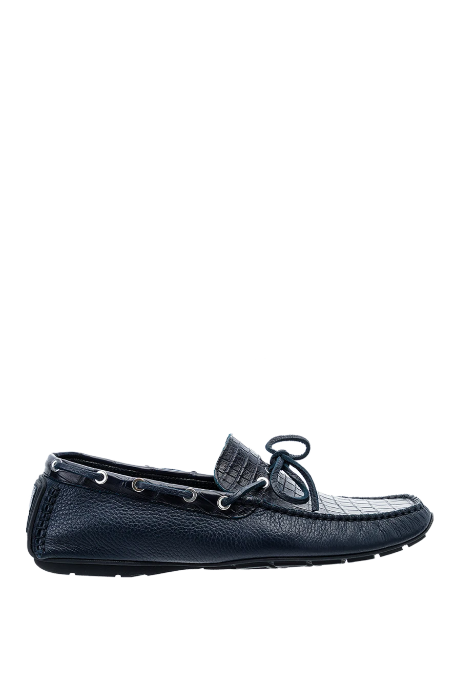 Cesare di Napoli Men's moccasins made of genuine leather and crocodile leather blue - Decorative lacing, decorative stitching. 50%% genuine leather, 50% crocodile skin. Interior: Leather. Insole: Leather. Outsole: Other materials. Country of manufacture: Italy. Care: specialized cleaning - photo 1