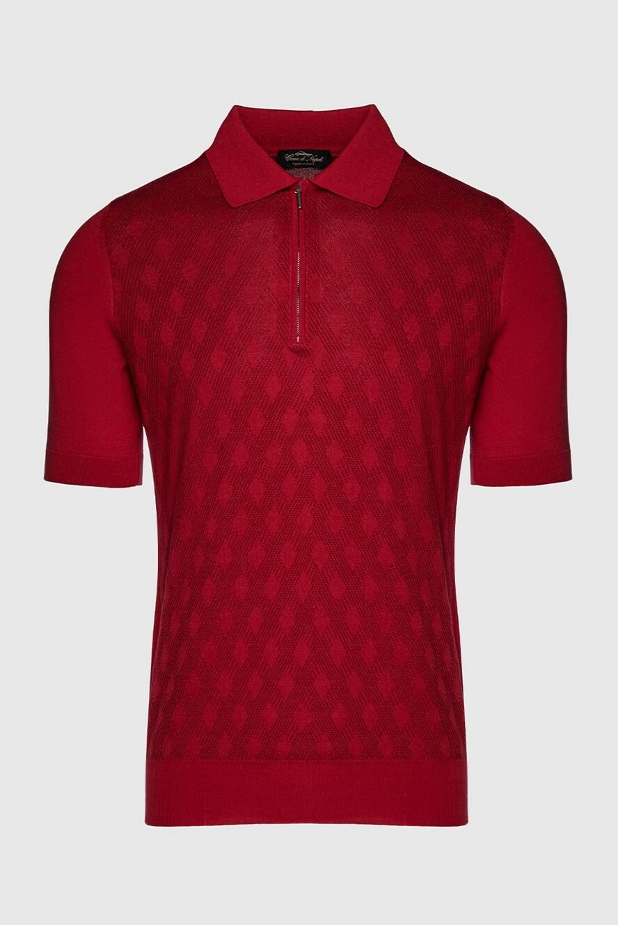 Cesare di Napoli Silk polo red for men - Embossed pattern. 100% silk. Closure: Zipper. Country of manufacture: Italy. Care: specialized cleaning - photo 1