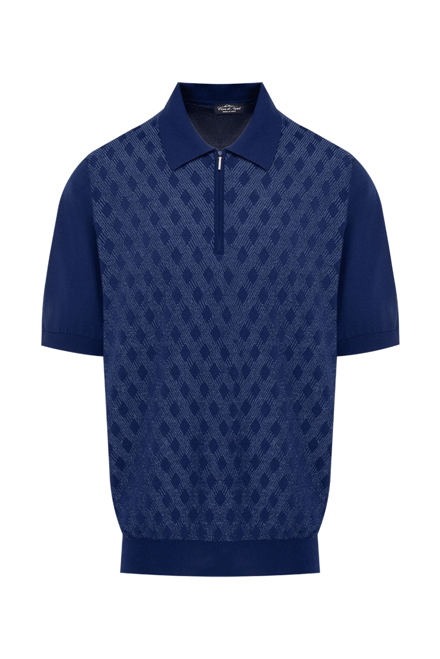 Cesare di Napoli Blue silk polo for men - Embossed pattern. 100% silk. Closure: Zipper. Country of manufacture: Italy. Care: specialized cleaning - photo 1