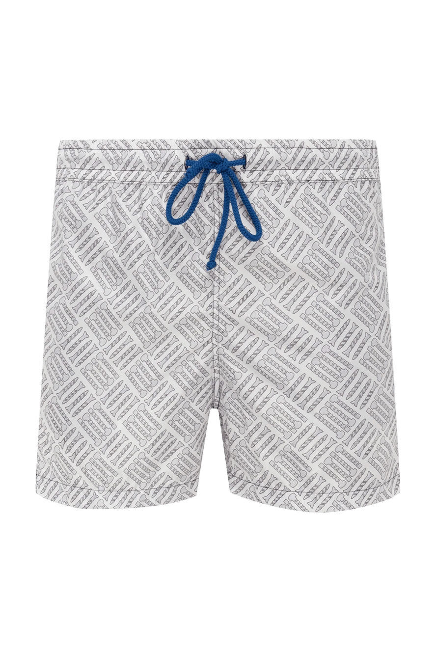 FeFe Men's gray polyamide beach shorts - logo, fantasy pattern. 100% polyamide. Closure: drawstring. two side. Country of manufacture: Italy. Care: specialized cleaning - photo 1