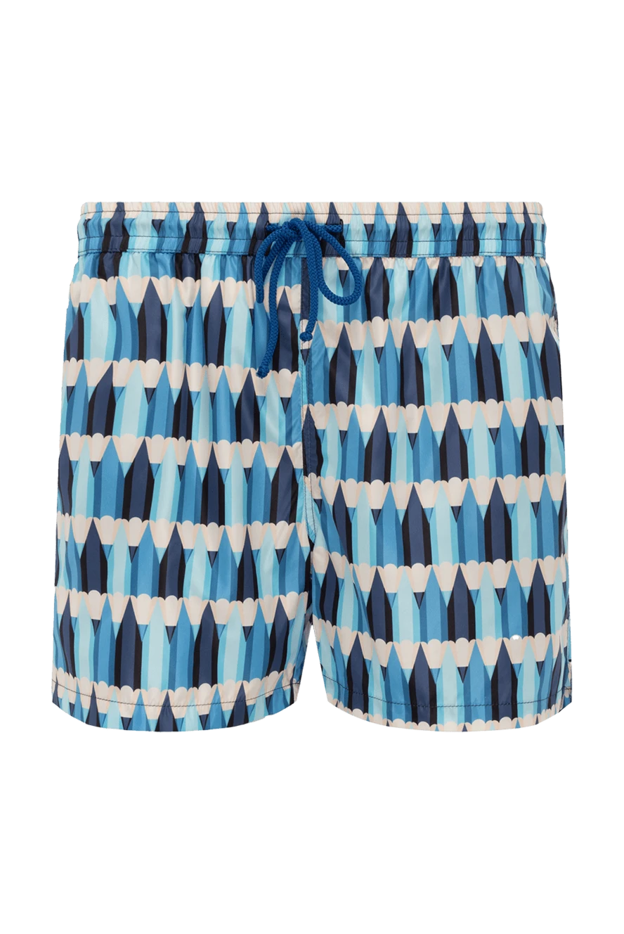 FeFe Blue polyamide beach shorts for men - logo, fantasy pattern. 100% polyamide. Closure: drawstring. two side. Country of manufacture: Italy. Care: specialized cleaning - photo 1